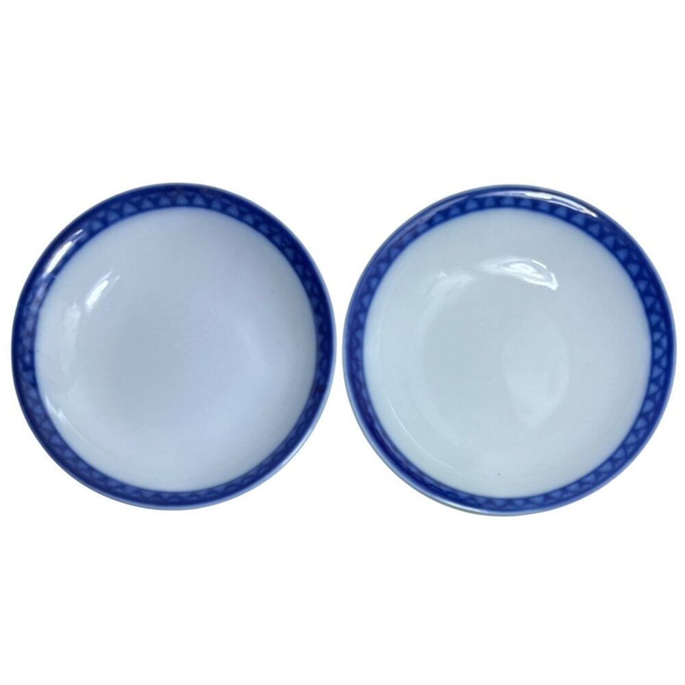 Williams-Sonoma White Porcelain Sauce Bowl Cobalt Blue Diamond Border 5.75 inch